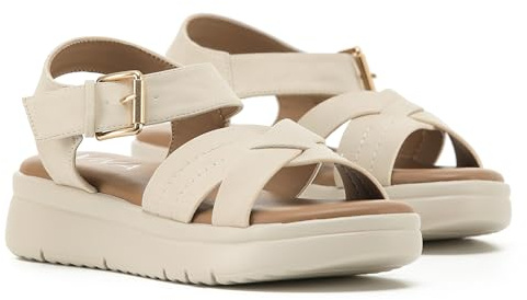 VIVASHOES Women's Lightweight Adjustable Buckle Sandals – Flatform Small wedge Sandal - Soft Comfort Memory Foam Innersoles - True to Size Good for Wide Fit - Comfortable Summer Shoes - Cream 3