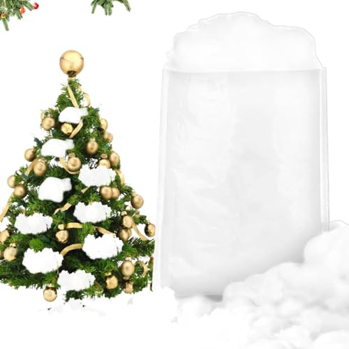 SUFANG Watte Deko Weihnachten,160g Kunstschnee Watte, Schneewatte Weihnachten, Baumwolle Flauschige Schnee Faser, Watte Deko Schnee Innen Fake Schnee für Kamin Tischen Weihnachtsbäumen Boden