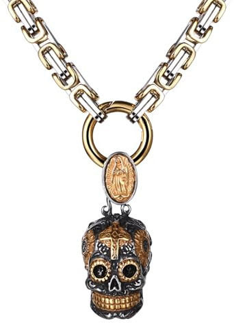 OIDEA Herren Wikinger Halskette mit Königskette: Schwer Punk Rock Wolfskopf Thors Hammer Anhänger Wolf Kopf Odin Bärenklaue Nordisch Viking Schmuck Geschenk für Männer Freund Vater
