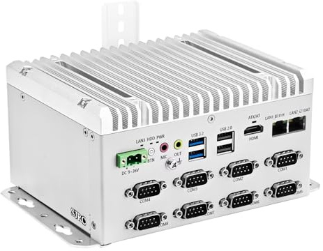SJRC Fanless Mini PC Core J6412, Industrial DIN Rail Mini Computer 8 COM RS232/RS485/422 Port, Dual G RJ45 LAN, Micro Desktop PC HD, SATA, Opnsense, USB, Barebone NO RAM NO SSD