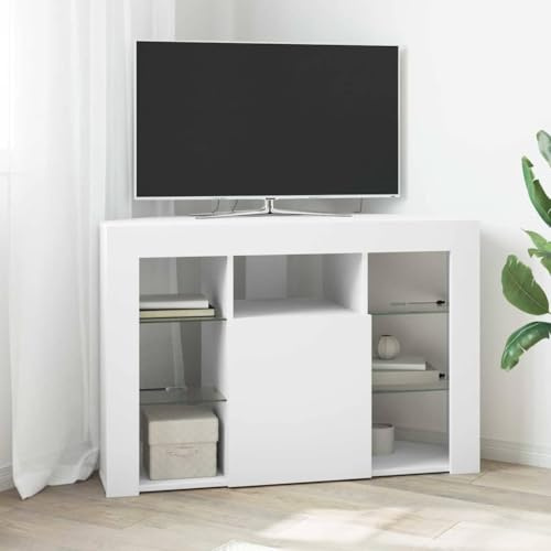 Générique Meuble TV LED d'angle Blanc 100x40x68cm Bois d'ingénierie,Meubles,Meubles TV,Blanc,27.83 KG,889785