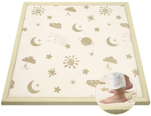 Teppich Krabbelmatte Baby Spielmatte Kinder, 127x127x3cm - Stern & Mond | Krabbeldecke Turnmatte Spielteppich für Baby Kinder, für Kinderzimmer mit Hochwertigem Memory Schaum, Rutschfester Unterseite
