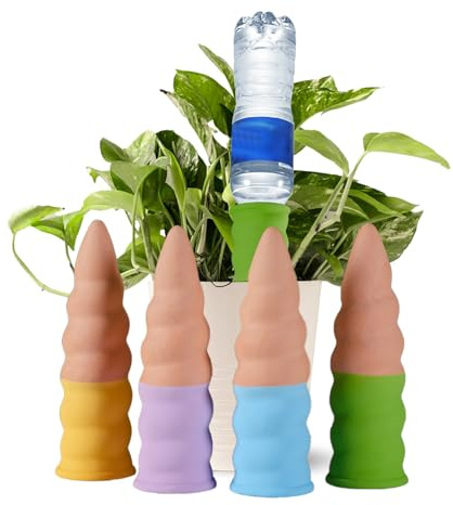 VolksRose 4 Colore Conos de Riego de Arcilla con Textura Espiral - Sistema de Autorriego por Goteo para Macetas, Compatible con Botellas - Riego para Vacaciones, Balcón y Hogar, Amantes de Las Planta