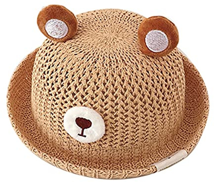 TFAOYS Chapeaux de soleil pour bébé - Pare-soleil de plage - Chapeau de paille avec oreilles d'ours - Accessoire pour enfants de 6 à 18 mois, marron clair, taille unique