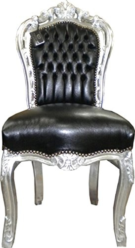 Casa Padrino Barock Esszimmer Stuhl Schwarz Lederoptik/Silber