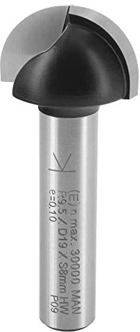 ENT 12292 Hohlkehlfräser HW, Schaft (S) 8 mm, Radius (R) 9,5 mm, Durchmesser (D) 19 mm, NL 11 mm, SL 32 mm, Holzbearbeitung, Oberfräse