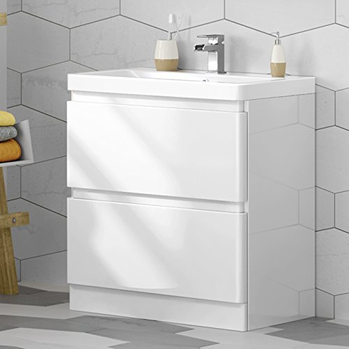 800 mm White Vanity Sink Unit Ceramic Basin Bathroom Drawer Storage Furniture