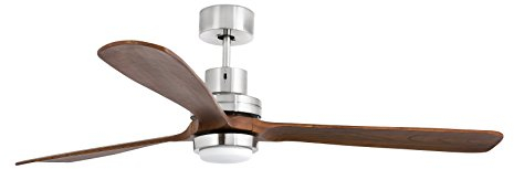Faro Barcelona Lantau 33463 - Ventilador con luz (bombilla incluida), cuerpo de acero y palas de madera natural nogal oscuro