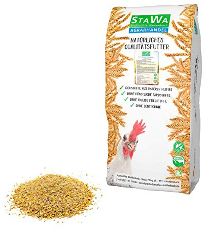 STAWA Kükenmehl Kükenaufzucht Alleinmehl, natürlicher Cocci-Schutz durch Majoran und Oregano-Öl, ohne Gentechnik, mit Leinschrot + Schwarzkümmel, Premium Kükenfutter für sichere Aufzucht, 25 kg