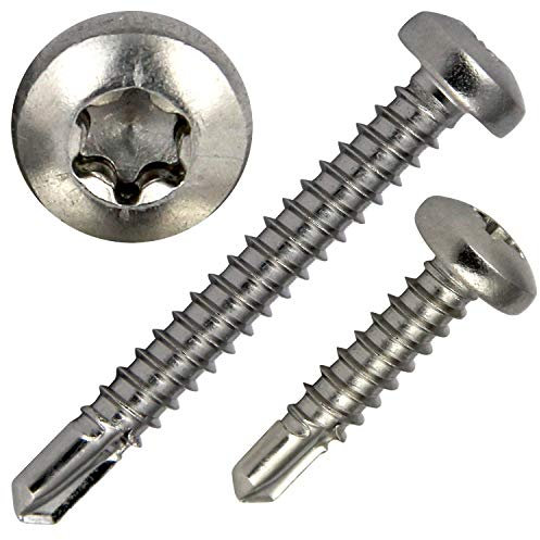 PROTECH 100 Stück Bohrschrauben 4,8x25mm aus Edelstahl A2/V2A Torx-Antrieb Linsenkopf-Schrauben DIN 7504 Blechschrauben TX Innensechsrund