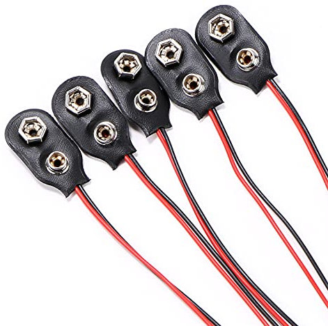 Yoodelife 9V Battery Clip Connector, 9 Volt Long Cable Connection Soft Shell I Type, Black, 5 Pack