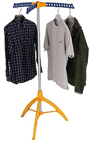 Collapsible Clothes Drying Rack, Portable Clothing Garment Rack Indoor, Foldable Standing Laundry Racks for Drying Clothes, Hangaway Garment Rack, Steamer Hanger Stand, Orange and Blue