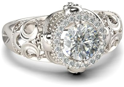 Jeulia 2.73 Karat Vierschädel 925 Echtes Silber Einzigartiger runder weißer Saphir Schädel Ring, Größe J½-X½ (56 (17.7))