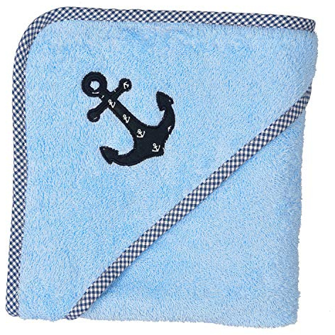 Kapuzenhandtuch in hellblau mit Anker Motiv - kuschelig weich und warm - aus 100% Bio-Baumwolle
