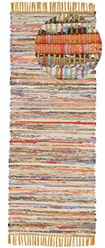 carpetfine Flachgewebeteppich Kelim Chindi Läufer Gelb 75x200 cm | Moderner Teppich für Wohn- und Schlafzimmer