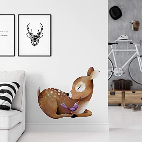 Waldtiere Reh Bambi Vogel Wandtattoo Kinderzimmer 50x41cm Wandsticker Küche selbstklebend Wand Boho Deko Aufkleber