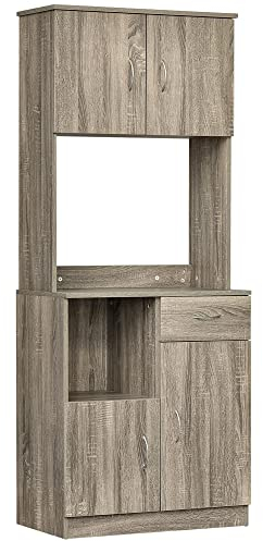 HOMCOM Buffet de Cuisine Armoire de Cuisine Multi-rangements 3 placards 2 niches tiroir Panneaux Particules Classe E1 Aspect chêne Gris