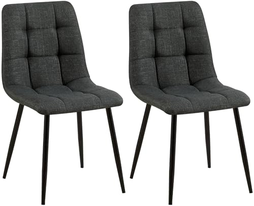 CLP 2er Set Esszimmerstuhl Tilde, Küchenstühle gepolstert mit gestepptem Bezug, Polsterstühle mit Metallgestell, bis 150 kg belastbar, Farbe:dunkelgrau, Material:Stoff