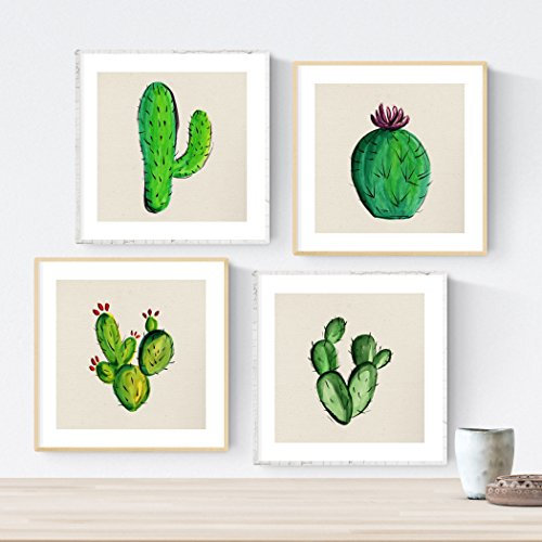 Confezione da 4 fogli con cornice in cactus, poster quadrati con immagini stampate, Dai un tocco verde alla tua casa