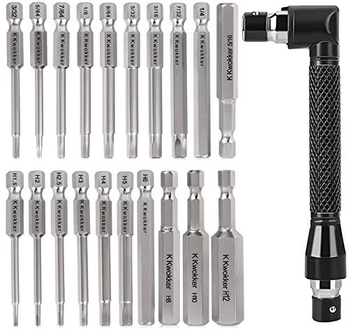 K Kwokker 20PCS Allen Key Bit Set, Hex Head Screwdriver Bits Magnetic Allen Wrench Drill Bit with Double-Headed L-Shaped Angle Screwdriver Bit Holder for Assembling Furniture