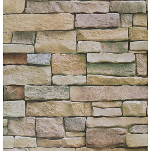 JOLIHOME Brauner Stein Ziegel Effekt Tapete Selbstklebende Vintage-Vinylfolie 44.5x500cm Felsen-Look Abziehen und Aufkleben Kontaktpapier Rollen für Küche Bad Dekor Wasserdicht
