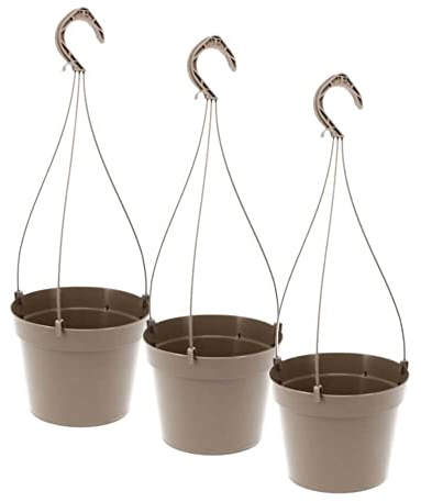 GarPet 3X Blumenampel Hängeampel Blumen Outdoor innen außen Pflanzenhänger Kunststoff Modern Hängeblumentopf Pflanztopf Set Aufhängung Taupe Ø 16 x 15 (H) cm Außenbereich 3 Stück