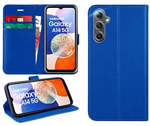 DN-Technology For Samsung Galaxy A14 Case Flip Folio Leather Wallet with Card Holder Book Stand Phone Cover For Samsung Galaxy A14 (BLUE)