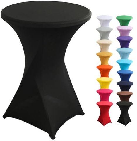 Highdi Stretch Stehtischhusse, Stehtisch Hussen Ø 60 / Ø 80 cm, Verstärkung im Fußbereich und Viele Farben Waschbar für Runden Tisch Hochzeit Bankett Tischdekoration (Schwarz, 80x110cm)