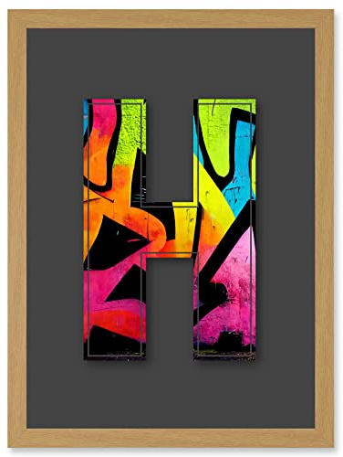 Wee Blue Coo Letter H Neon Tagging Decorative Graffiti Mural Alphabet Initial Stencil Artwork Framed Wall Art Print A4