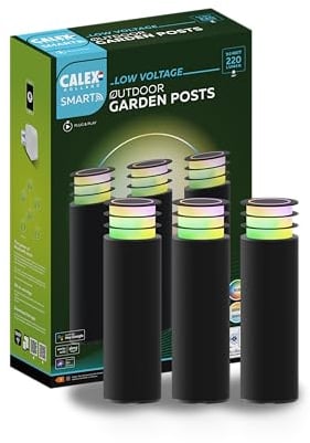 CALEX Smart Outdoor LED Wegeleuchte, RGB-Farben & kalt- bis warmweiß Licht, dimmbar, wasserdicht, WLAN + Bluetooth Gateway App- & Sprachsteuerung, 3er Pack