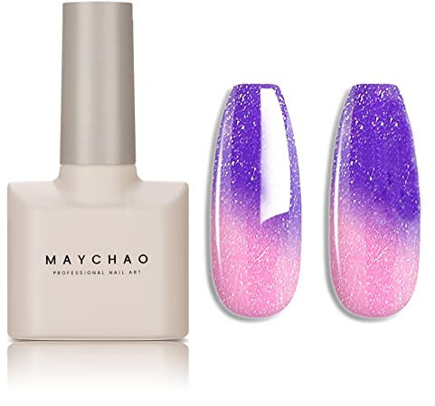 MAYCHAO Color Changing Gel Nail Polish Lavender to Pink Temperature Change Gel Polish Soak Off Nail Lamp Nail Art Manicure Salon DIY at Home