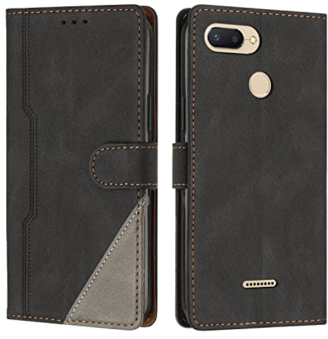 Radoo Kompatibel mit Xiaomi Redmi 6 / 6A Hülle, PU Leder Handyhülle [Stand Feature] [Kartenfachr] [Magnetic Closure Snap] Schutzhülle Klappbar Flip Case Cover für Xiaomi Redmi 6 / 6A (Schwarz)