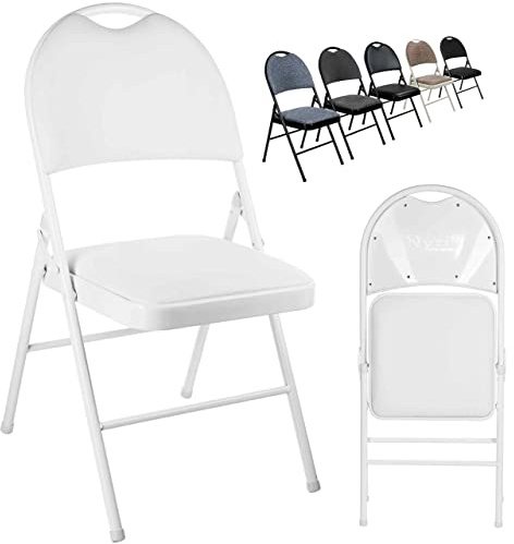 Nyxi Set of 2 Folding Chairs Premium Quality with Padded Fabric or PVC Seats, Metal Frame, Foldable Chair Home Office Dinning, Heavy Duty, Multi-Purpose Indoor & Outdoor (White PVC)
