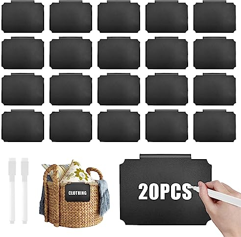 Nizirioo 20 Stück Korb Etiketten Clip, Clip Etikettenhalter, Pvc Korb Etiketten Mit 2 Whiteboard-Stift Abnehmbare Clips Etiketten Label Halter Für Korb Speisekammer Organisationsbox - Schwarz