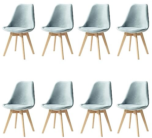HJhomeheart Lot de 8 Chaises de Salle à Manger en Tissu Patchwork avec Coussin d'assise Amovible et Pieds en Bois Massif pour Salle à Manger, Salon, Cuisine, etc. (Peluches Vert)