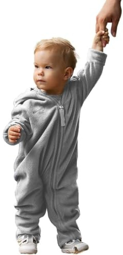 Hoppediz Baby Overall Fleece, stone 68-74 | Wärmender Overall mit extra langen Beinen, Umschlagbündchen an Händen und Füßen, ideal für Babytrage und Tragetuch