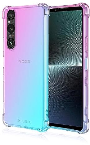 HONLEN Hülle für Smartphone, Compatible with Sony Xperia 1 V Case, (6.5 Inches) Transparent Farbverlauf Design TPU Silicone Handyhülle, Verstärkung mit Vier Ecken Cover Rosa Grün