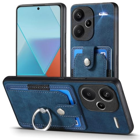 MOJIA Coque pour Xiaomi Redmi Note 13 Pro+(Plus) 5G, Étui Porte-Cartes Ultra Mince, Housse de Téléphone en TPU, Coque Multifonction avec Porte-Cartes et Support d'Anneau. Bleu