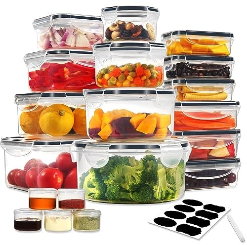 YASHE 38PCS Food Storage Containers with Lids Airtight, Plastic Food Containers for Kitchen Storage Organization, 100% Leakproof, BPA-Free Meal Prep Containers with Labels & Marker