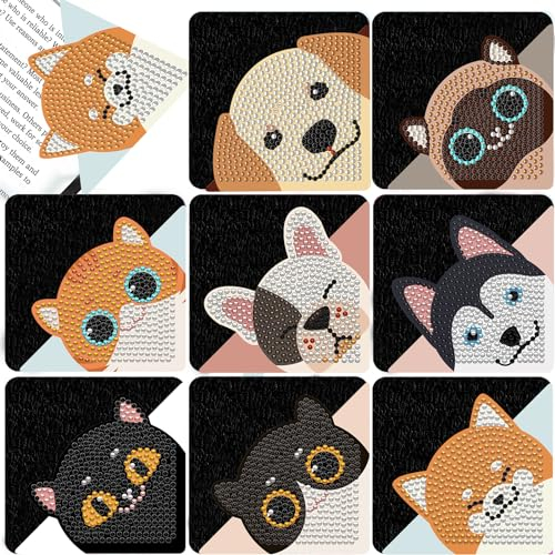 CharySim 8 Stück Diamond Painting Lesezeichen Diamant Painting Kinder Geschenkideen Mädchen 6-14 Jahre Teenager Bastelset Erwachsene Basteln Mädchen 7 8 9 10 11 12 Jahre Geburtstagsgeschenke DIY Set
