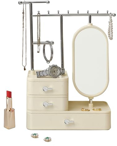 Jauhmui Boite a Bijoux Femme avec Miroir,ABS Présentoir à Bijoux avec Tiroir
