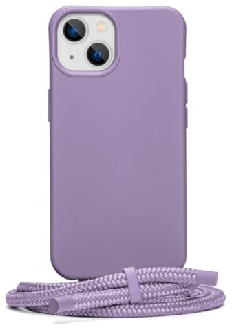 doqui Handyhülle mit abnehmbarem Band | Flexible Handykette | Anti-Fingerabdruck-Beschichtung | Lila (iPhone 14)