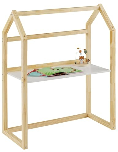 IDIMEX Kinderschreibtisch Tina in Hausform, Natur/weiß - höhenverstellbarer Schreibtisch für Kinderzimmer, mitwachsend und individuell anpassbar, aus Kiefer Massivholz