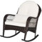 MEDIMALL Outdoor-Wippstuhl aus Korbgeflecht, Rattan-Wippe mit Lendenkissen, gepolsterter Sitz- und Rückenkissen, Metallrahmen, gemischte braune Korbmöbel für Balkon, Veranda, Deck, Hinterhof