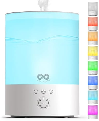 Everlasting Comfort 2.5L Top Fill Humidifier for Bedroom – 28dB Ultra-Quiet, Easy to Fill & Clean, 24HR Runtime, Night Light, Timer, Ultrasonic Cool Mist, Auto Shut-Off for Indoor Use