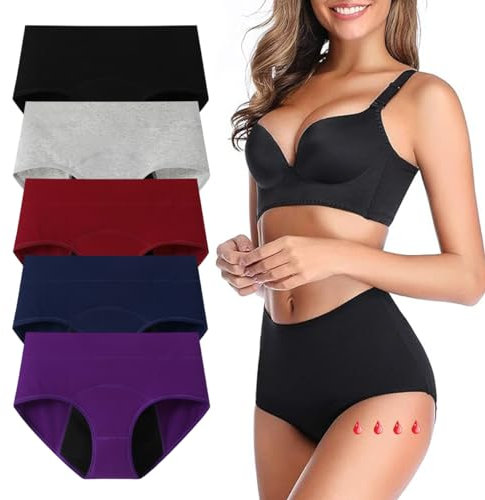 Lohhbve 5 Pack Heavy Flow Assorbente Periodo Mutandine per Le Donne Mid-High Vita Menstruale Leakproof Knickers Postpartum Breve Biancheria Intima