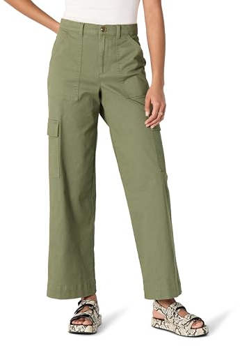 Amazon Essentials Donna Pantaloni Cargo Lunghi a Vita Alta e Gamba Larga, Cachi, vestibilità Rilassata