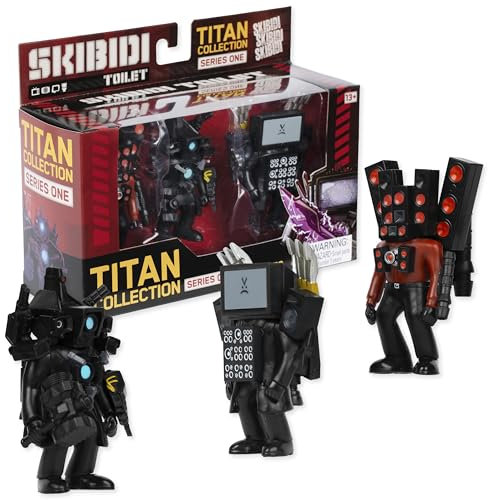Skibidi Toilet Titan - Paquete de 3 coleccionables Oficial de Inodoro, Color Negro