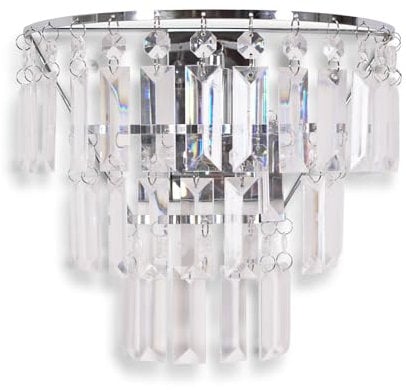 ValueLights | Silver Chrome and Clear Acrylic Jewel Droplet Wall Light Fitting | Wall Lamps & Sconces, Home Décor & Improvement Essential | Includes Bulb