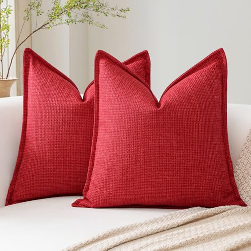 Artscope 2er Set Kissenbezüge Einfarbig Wurfkissenbezug Leinen Kissenbezug 45x45 cm Moderne Kissenhülle Dekokissen Sofakissen für Wohnzimmer Schlafzimmer Zuhause Dekor Rot